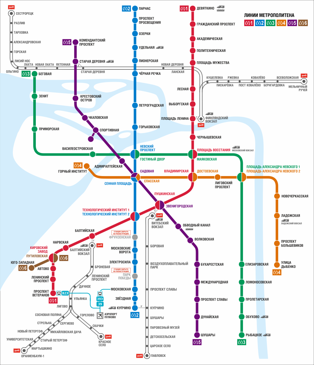 Интерактивная карта метрополитена Санкт-Петербурга
